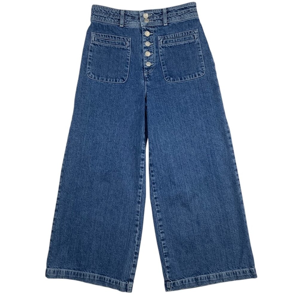 Free People We The Free Colette Wide Leg Jean 28 Indigo Blue High Rise Cropped